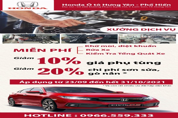 ƯU ĐÃI HẤP DẪN TỪ #XƯỞNG_DỊCH_VỤ của Honda Ô tô Hưng Yên